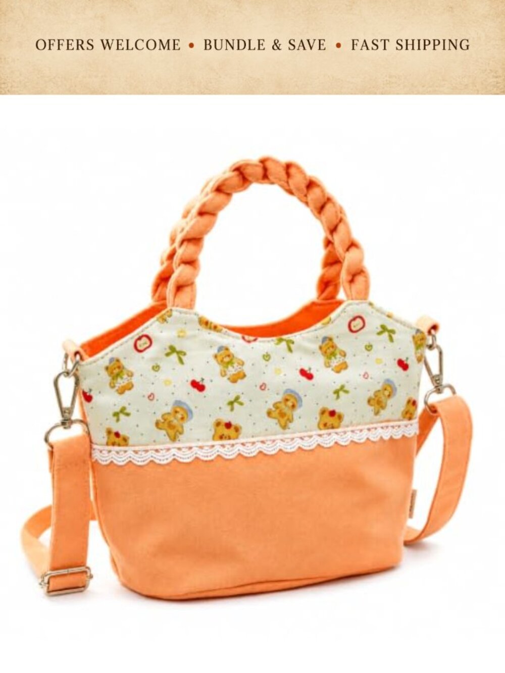 Canvas Crossbody Shoulder Bag with Braided Handle for Women